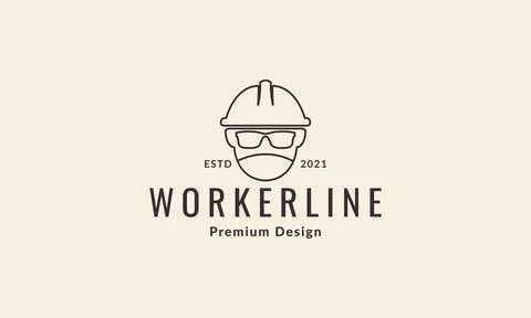 Head lines construction worker with mask logo symbol vector icon illustrati.. Stock Illustration