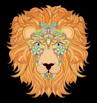 Head of  lion on  black background. Stock Illustration