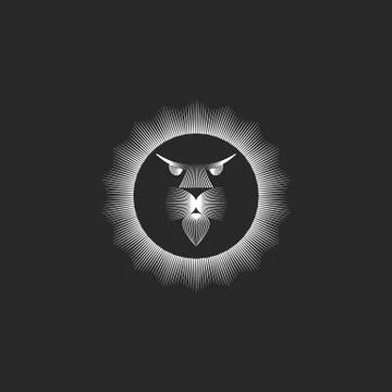 Head lion logo monogram in lines art minimalist style, predator mane in the f Stock Illustration