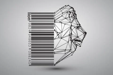 Head of lion from triangles, lines and dots with barcode Stock Illustration