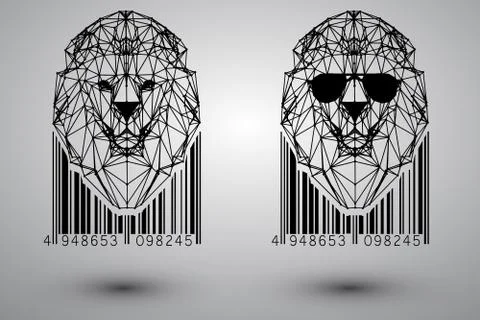 Head of lion from triangles, lines and dots with barcode Stock Illustration