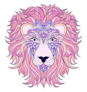 Head of lion on white background. Stock Illustration