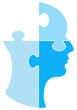Head Made of Blue Puzzles Stock Illustration