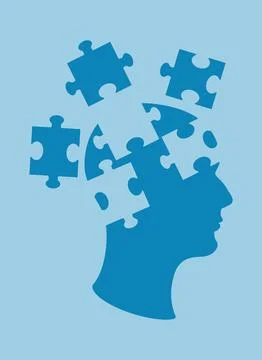 Head Made of Blue Puzzles Stock Illustration