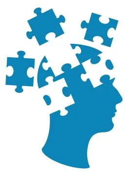 Head Made of Blue Puzzles Stock Illustration