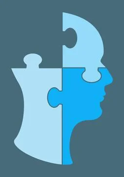 Head Made of Blue Puzzles Stock Illustration