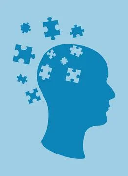 Head Made of Blue Puzzles Stock Illustration