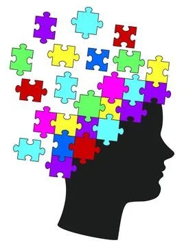 Head Made of Colorful Puzzles Stock Illustration
