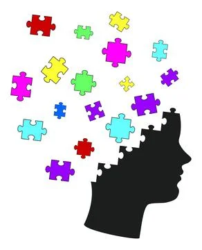 Head Made of Colorful Puzzles Stock Illustration