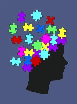 Head Made of Colorful Puzzles Stock Illustration