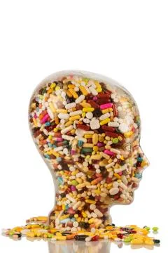Head made of glass with tablets 스톡 사진