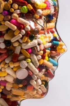 Head made of glass with tablets 스톡 사진