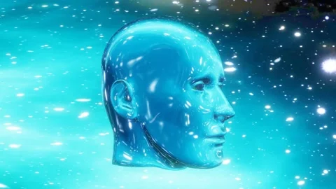 A head made of glass turns in a nebula starry space Stock Footage 249265693