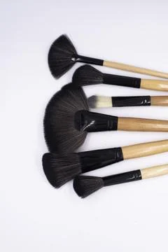Head of Makeup brushes put on background Foto stock