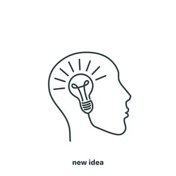 Head of a man and a light bulb, linear icon on a white background Illustrazione stock