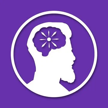 The head of a man is in a circle. Paper cut style icon with shadow. Medical c Stock Illustration