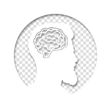 The head of a man is in a circle on transparent background. Paper cut style i Stock Illustration