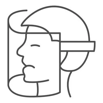 Head of man in protective helmet thin line icon, Corona downturn concept, Face Stock Illustration
