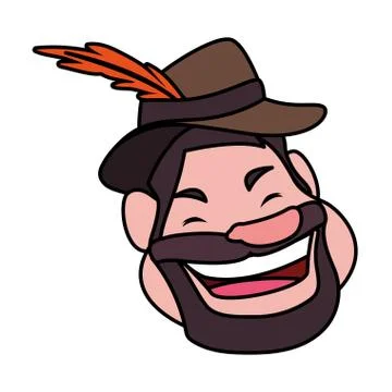 Head of man smiling with hat on white background Stock Illustration