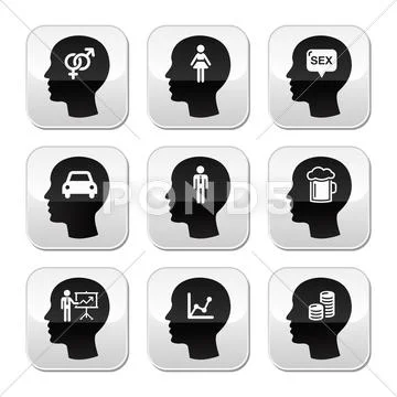 Head, man thoughts vector buttons set Иллюстрация
