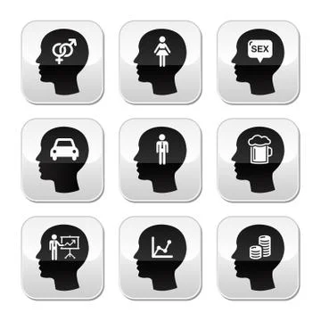 Head, man thoughts vector buttons set Stock Illustration