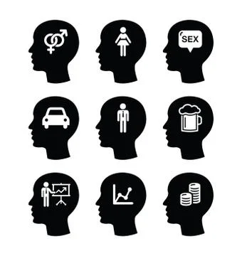 Head, man thoughts vector icons set Stock Illustration