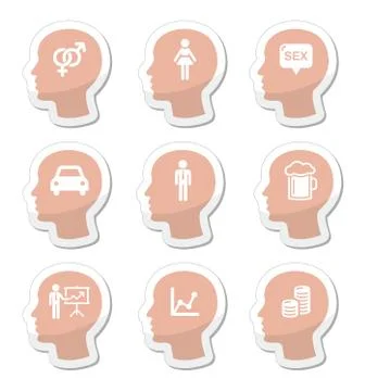 Head, man thoughts vector icons set Stock Illustration