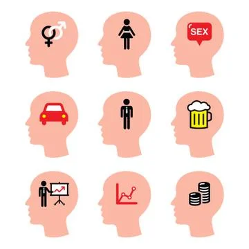 Head, man thoughts vector icons set Stock-Illustration