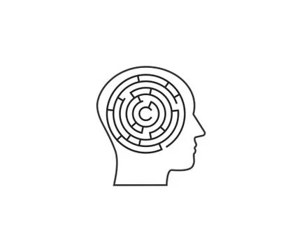 Head, maze, strategy icon. Vector illustration, flat. Illustrazione stock