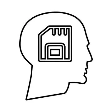 Head, Memory chip outline icon. Line art vector. 스톡 일러스트