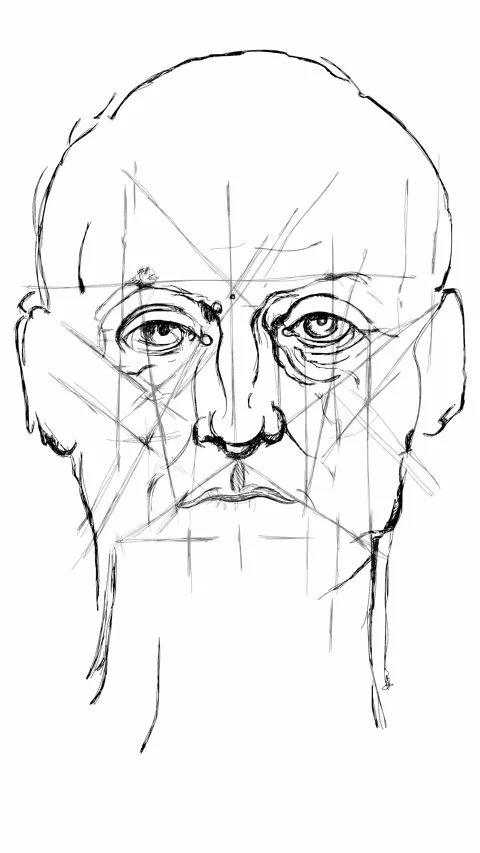 Head Men. Based on drawing of Leonardo da Vinci Stock Footage 262305434
