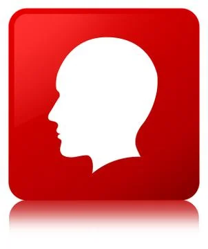 Head men face icon red square button Stock Illustration