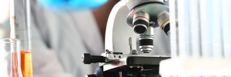 Head microscope on the background laboratory Stock Photos