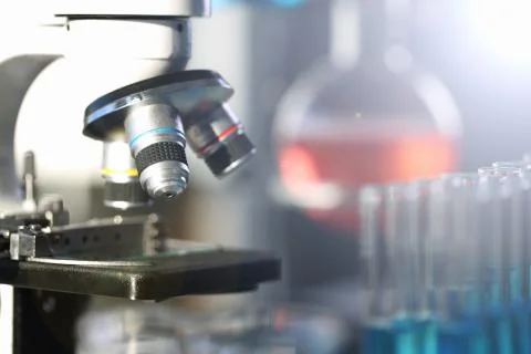 Head microscope on the background laboratory Stock Photos