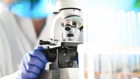 Head microscope on the background laboratory Stock Photos