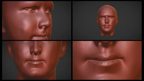 Head modeling 3D Software screen. Lips Nose Skin detail paint Face polygons Vídeos de archivo 130389324