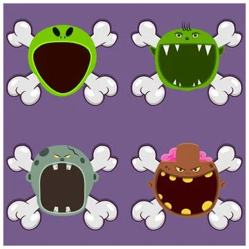 Head Monster Design With Alien, Goblin, Grey Zombie and Brown Zombie. On Sk.. Stock Illustration