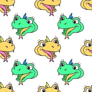 Head monster snake seamless pattern textile print. repeat pattern background  Illustrazione stock