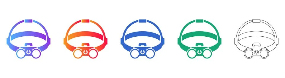 Head Mounted Magnifier Vector Icon Set Stock Illustration