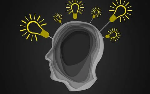 Head with multiple light bulb sparking idea Stock Illustration
