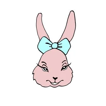 Head, muzzle of cute rabbit, hare, bunny girl in love. Vector colorful hand d Stock Illustration