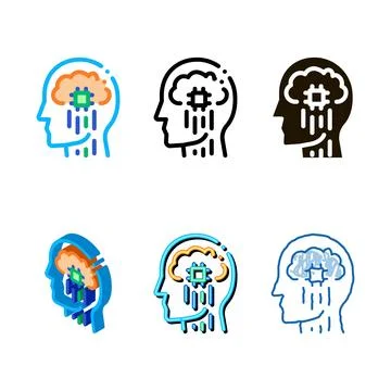 Head nerve impulses biohacking pack icon vector Illustrazione stock