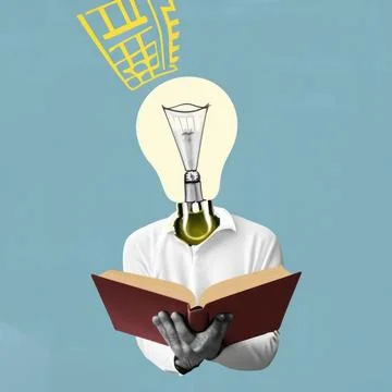 Head with an open book and a light bulb as a metaphor for a new idea Art co.. Stock Illustration