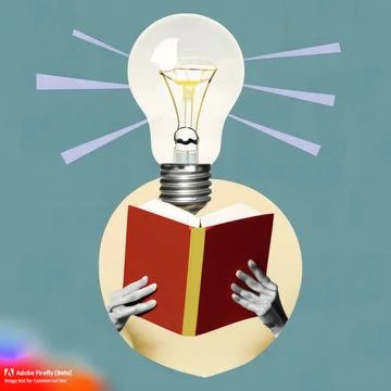 Head with an open book and a light bulb as a metaphor for a new idea Art co.. Stock Illustration