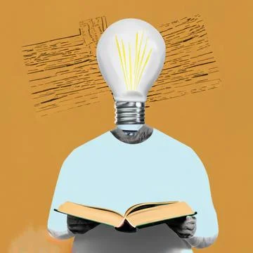 Head with an open book and a light bulb as a metaphor for a new idea Art co.. Stock Illustration