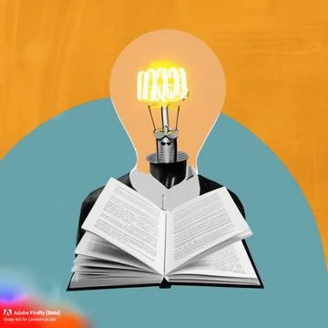 Head with an open book and a light bulb as a metaphor for a new idea Art co.. Stock Illustration