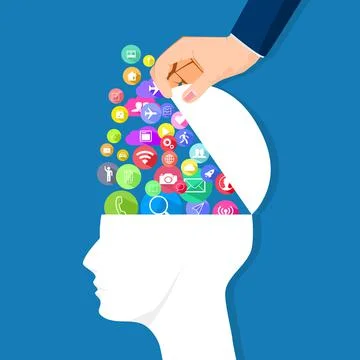 The head is opened with a communication icon bubble. The concept of communica Illustrazione stock