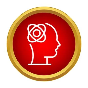 Head outline with atom symbol representing scientific thinking Stock Illustration