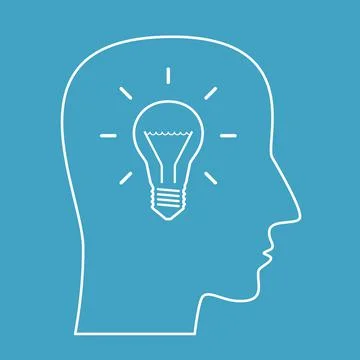 Head outline with lightbulb Stock Illustration