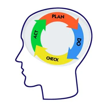 Head with pdca model and word cloud outside for business concept Stock Illustration